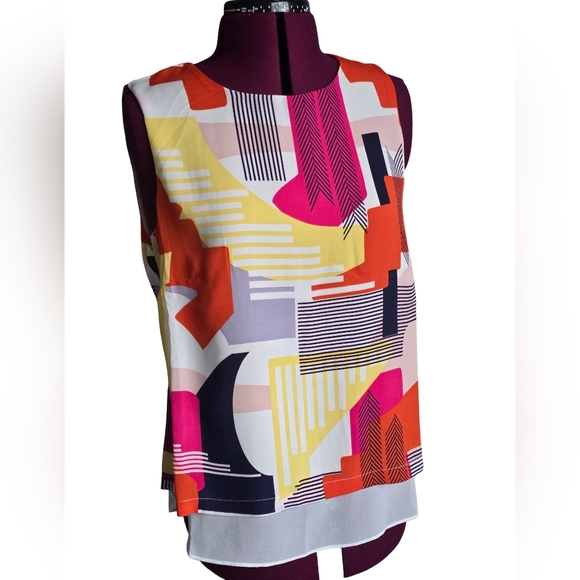 Rose & Olive Multicolor Abstract Sleeveless Blouse Size 8 Casual Boho Spring Top - Picture 4 of 6